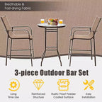 Costway 3 PCS Outdoor Patio Bar Table Stool Set Height Tempered Glass Top