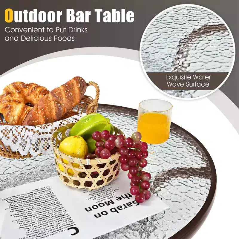Costway 3 PCS Outdoor Patio Bar Table Stool Set Height Tempered Glass Top