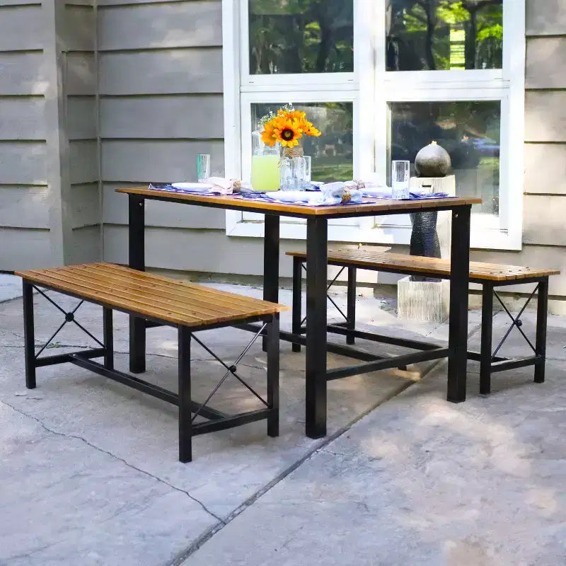 Sunnydaze European Chestnut 3-Piece Indoor/Outdoor Patio Dining Set with Powder-Coated Steel Frame