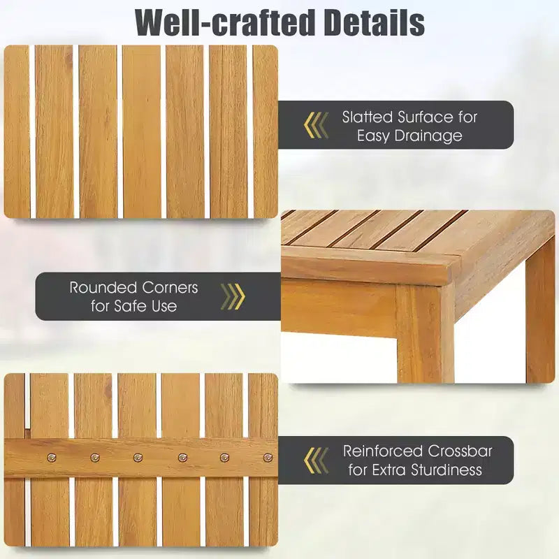 Costway 7 PCS Acacia Wood Bar Table Set 45 Rectangular Dining Table & 6 Saddle Stools