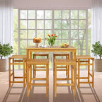 Costway 7 PCS Acacia Wood Bar Table Set 45 Rectangular Dining Table & 6 Saddle Stools