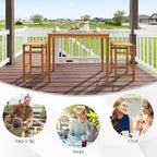 Costway 7 PCS Acacia Wood Bar Table Set 45 Rectangular Dining Table & 6 Saddle Stools