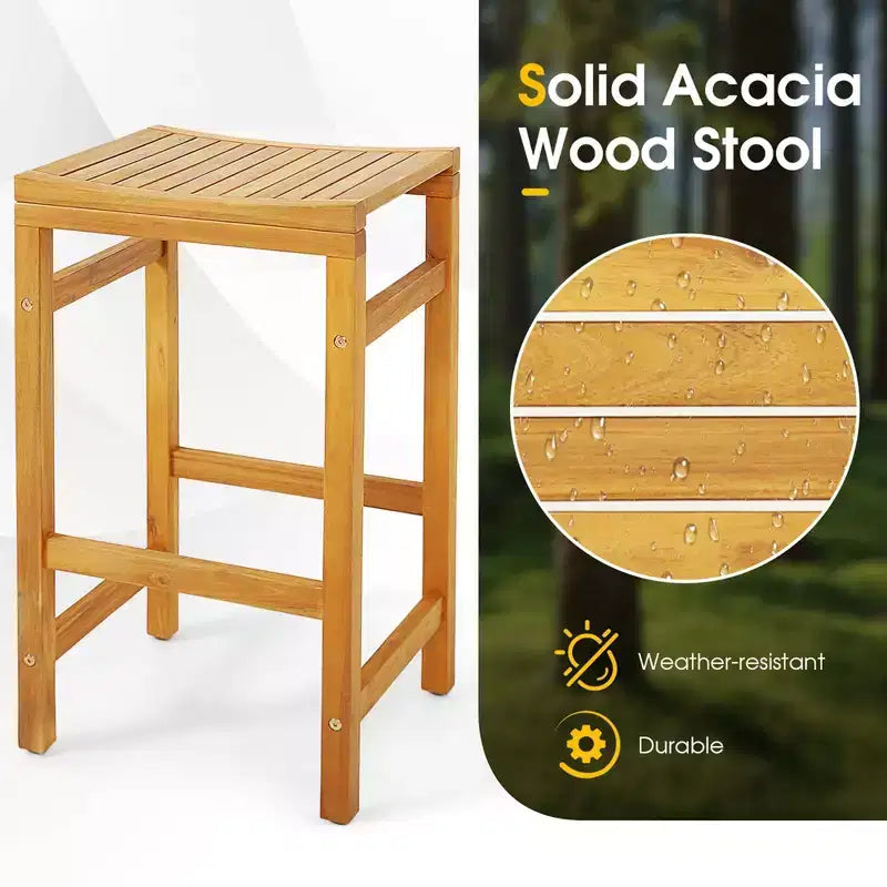 Costway 7 PCS Acacia Wood Bar Table Set 45 Rectangular Dining Table & 6 Saddle Stools