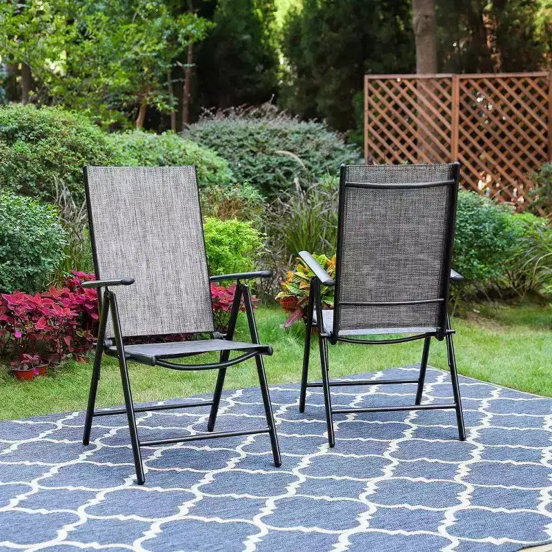 Captiva Designs 9pc Spacious Slat Top Square Metal Table with Umbrella Hole & 8 Reclining Foldable Chairs Outdoor Patio Dining Set