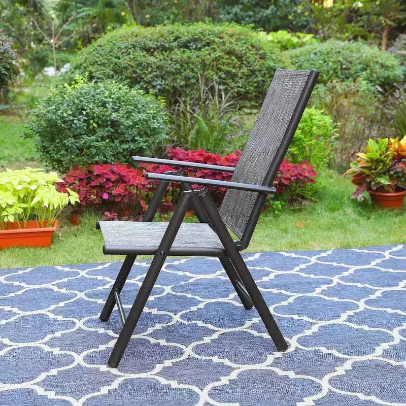 Captiva Designs 9pc Spacious Slat Top Square Metal Table with Umbrella Hole & 8 Reclining Foldable Chairs Outdoor Patio Dining Set
