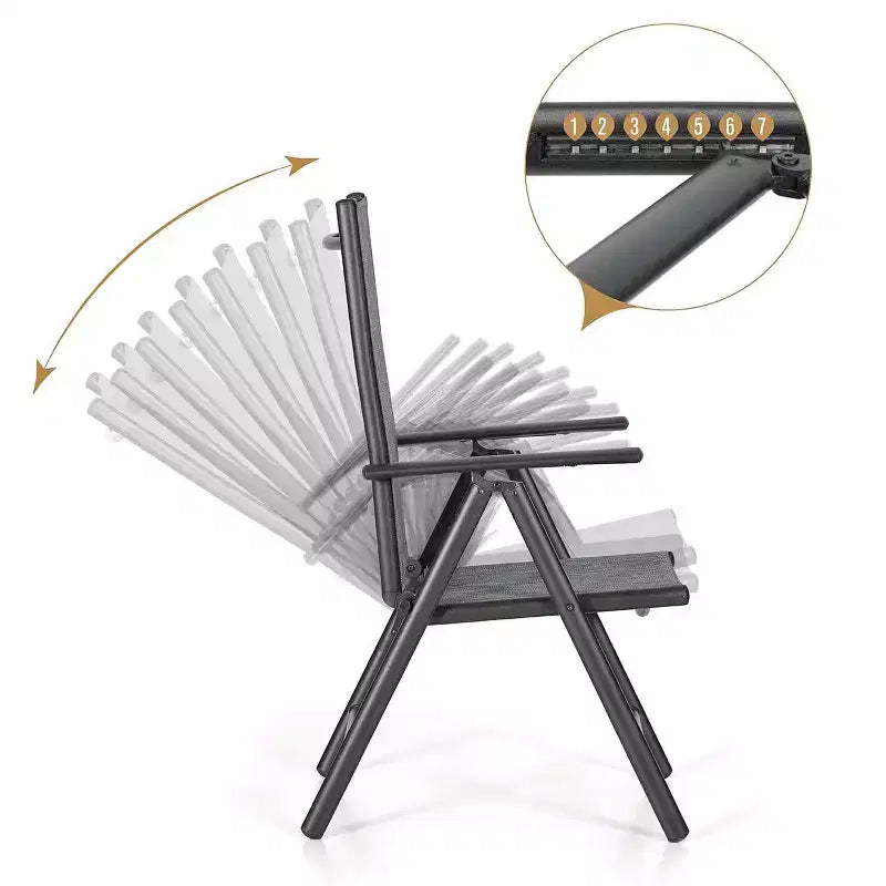 Captiva Designs 9pc Spacious Slat Top Square Metal Table with Umbrella Hole & 8 Reclining Foldable Chairs Outdoor Patio Dining Set