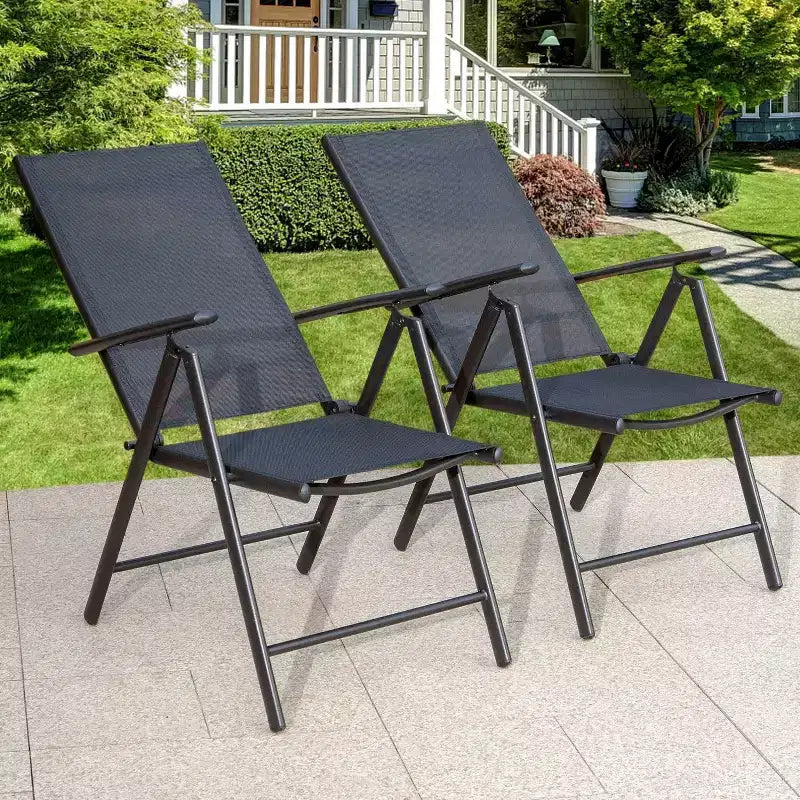 Captiva Designs 9pc Spacious Slat Top Square Metal Table with Umbrella Hole & 8 Reclining Foldable Chairs Outdoor Patio Dining Set