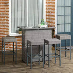 Outsunny 5 Pcs Rattan Wicker Bar Set, High Top Outdoor Table and Chairs with Glass Top, Storage Shelf, and 4 Bar Stools for Poolside