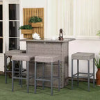 Outsunny 5 Pcs Rattan Wicker Bar Set, High Top Outdoor Table and Chairs with Glass Top, Storage Shelf, and 4 Bar Stools for Poolside