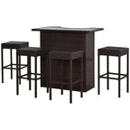 Outsunny 5 Pcs Rattan Wicker Bar Set, High Top Outdoor Table and Chairs with Glass Top, Storage Shelf, and 4 Bar Stools for Poolside