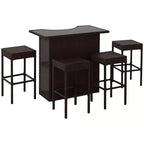 Outsunny 5 Pcs Rattan Wicker Bar Set, High Top Outdoor Table and Chairs with Glass Top, Storage Shelf, and 4 Bar Stools for Poolside