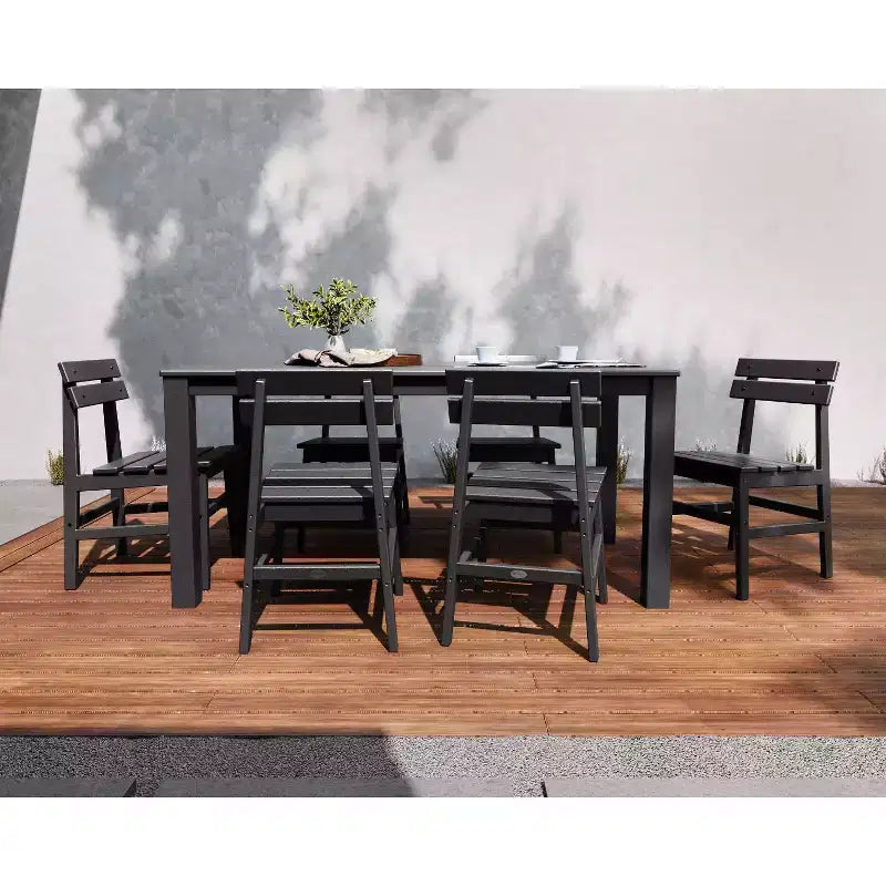 POLYWOOD 7pc Modern Studio Plaza Chairs and Parsons Table Outdoor Patio Dining Set
