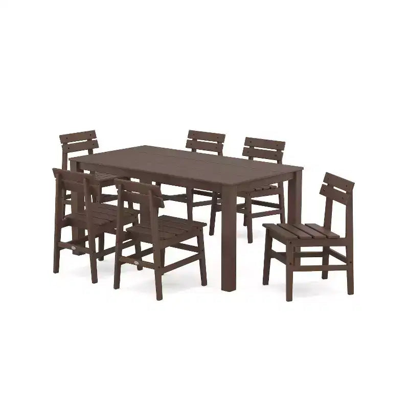 Set da pranzo da patio esterno POLYWOOD Modern Studio Plaza, 7 pezzi, con sedie e tavolo Parsons
