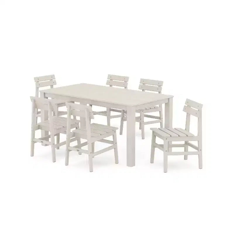 Set da pranzo da patio esterno POLYWOOD Modern Studio Plaza, 7 pezzi, con sedie e tavolo Parsons