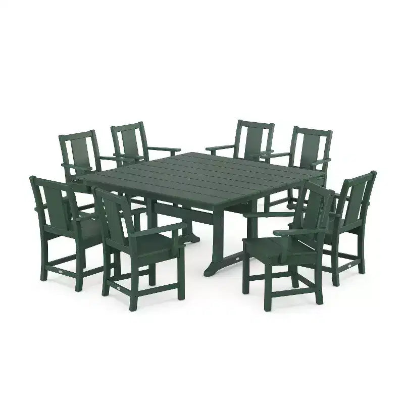 Set da pranzo da patio POLYWOOD Prairie Square in stile fattoria da 9 pezzi, con gambe a cavalletto