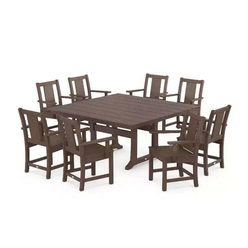 Set da pranzo da patio POLYWOOD Prairie Square in stile fattoria da 9 pezzi, con gambe a cavalletto