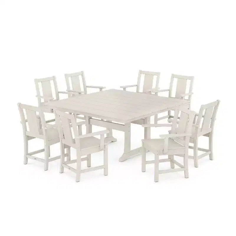Set da pranzo da patio POLYWOOD Prairie Square in stile fattoria da 9 pezzi, con gambe a cavalletto