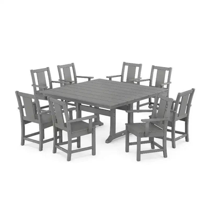 Set da pranzo da patio POLYWOOD Prairie Square in stile fattoria da 9 pezzi, con gambe a cavalletto