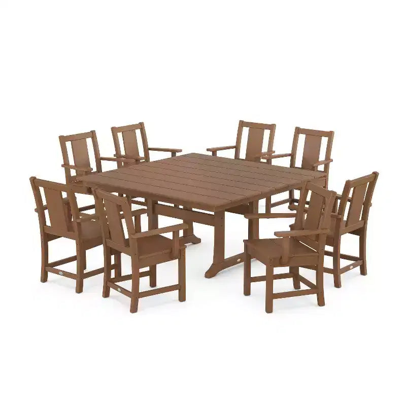 Set da pranzo da patio POLYWOOD Prairie Square in stile fattoria da 9 pezzi, con gambe a cavalletto