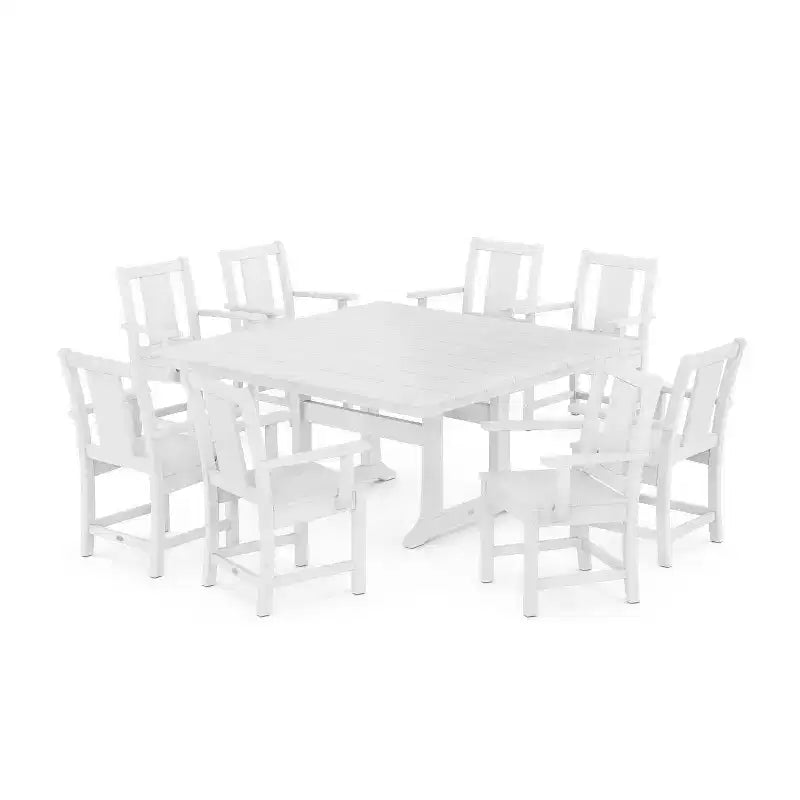 Set da pranzo da patio POLYWOOD Prairie Square in stile fattoria da 9 pezzi, con gambe a cavalletto