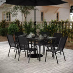 Flash Furniture Brazos 7 Piece Commercial Grade Patio Dining Set with Tempered Glass Patio Table and 6 Chairs with Flex Comfort Material Seats and Backs