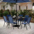Flash Furniture Brazos 7 Piece Commercial Grade Patio Dining Set with Tempered Glass Patio Table and 6 Chairs with Flex Comfort Material Seats and Backs