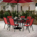 Flash Furniture Brazos 7 Piece Commercial Grade Patio Dining Set with Tempered Glass Patio Table and 6 Chairs with Flex Comfort Material Seats and Backs