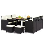 Costway 11 Pieces Patio Dining Set Space-saving Wicker Chairs & Tempered Glass Table