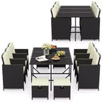 Costway 11 Pieces Patio Dining Set Space-saving Wicker Chairs & Tempered Glass Table