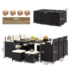 Costway 11 Pieces Patio Dining Set Space-saving Wicker Chairs & Tempered Glass Table