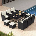 Costway 11 Pieces Patio Dining Set Space-saving Wicker Chairs & Tempered Glass Table