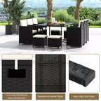 Costway 11 Pieces Patio Dining Set Space-saving Wicker Chairs & Tempered Glass Table