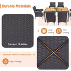 Costway 7 PCS Outdoor Dining Set for 6 with Umbrella Hole Acacia Wood Tabletop Poolside Black & Natural