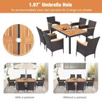 Costway 7 PCS Outdoor Dining Set for 6 with Umbrella Hole Acacia Wood Tabletop Poolside Black & Natural