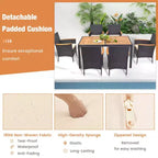 Costway 7 PCS Outdoor Dining Set for 6 with Umbrella Hole Acacia Wood Tabletop Poolside Black & Natural