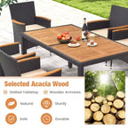 Costway 7 PCS Outdoor Dining Set for 6 with Umbrella Hole Acacia Wood Tabletop Poolside Black & Natural