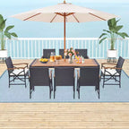 Costway 9 Pieces Patio Rattan Dining Set with Acacia Wood Table, 1.9 Umbrella Hole