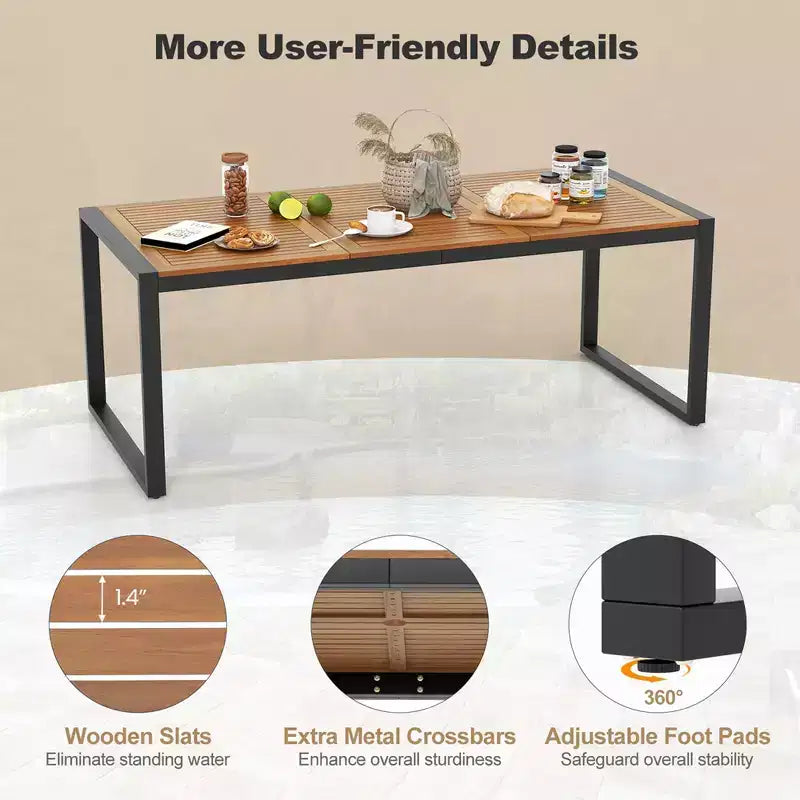 Costway 9 Pieces Patio Rattan Dining Set with Acacia Wood Table, 1.9 Umbrella Hole
