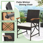 Costway 9 Pieces Patio Rattan Dining Set with Acacia Wood Table, 1.9 Umbrella Hole