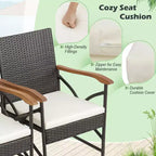 Costway 9 Pieces Patio Rattan Dining Set with Acacia Wood Table, 1.9 Umbrella Hole
