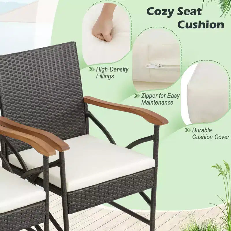 Costway 9 Pieces Patio Rattan Dining Set with Acacia Wood Table, 1.9 Umbrella Hole