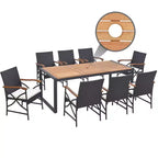 Costway 9 Pieces Patio Rattan Dining Set with Acacia Wood Table, 1.9 Umbrella Hole
