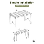 3pc Outdoor Patio Acacia Wood Table Bench Dining Set, Picnic Beer Table With 2 Benches 4A, Natural -ModernLuxe
