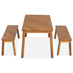 3pc Outdoor Patio Acacia Wood Table Bench Dining Set, Picnic Beer Table With 2 Benches 4A, Natural -ModernLuxe