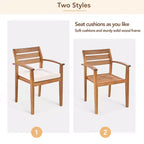 7-Piece Acacia Wood Outdoor Dining Set with Removable Cushions, Patio Furniture Set with Ergonomic Chairs and Bench For 7-8 Person 4W - ModernLuxe