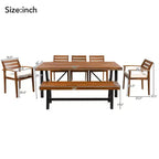 7-Piece Acacia Wood Outdoor Dining Set with Removable Cushions, Patio Furniture Set with Ergonomic Chairs and Bench For 7-8 Person 4W - ModernLuxe