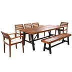 7-Piece Acacia Wood Outdoor Dining Set with Removable Cushions, Patio Furniture Set with Ergonomic Chairs and Bench For 7-8 Person 4W - ModernLuxe