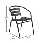 Emma and Oliver 7-Piece Patio Dining Table and Chairs Set with 60 Tempered Glass Top Table, 6 Stack Triple Slat Chairs in Black