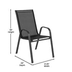 Merrick Lane 7 Piece Outdoor Dining Table Set for 6 with Glass-Top Patio Table and 6 Stack Chairs with Flex Comfort Material