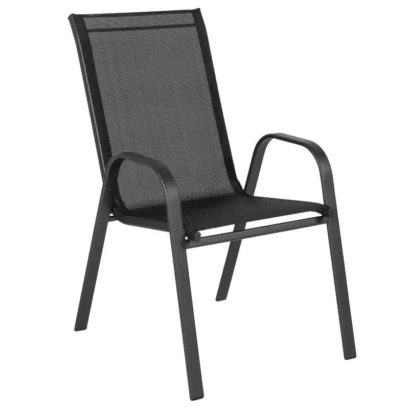 Merrick Lane 7 Piece Outdoor Dining Table Set for 6 with Glass-Top Patio Table and 6 Stack Chairs with Flex Comfort Material